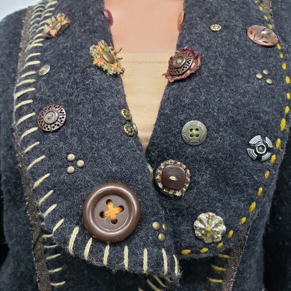 Vintage Dick & Jayne LA Cardigan Jacket Embellished Wool Blend Size M Brown - Picture 3 of 10